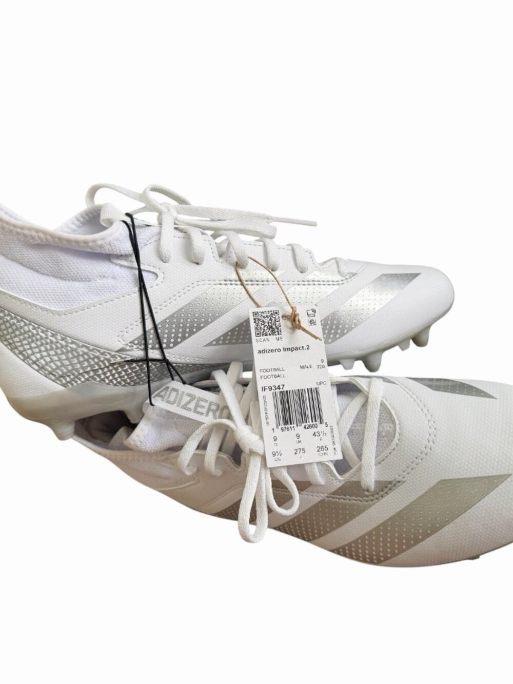Adidas Adizero Impact Football Cleats IF9347 White Silver Metallic Men Size 9.5